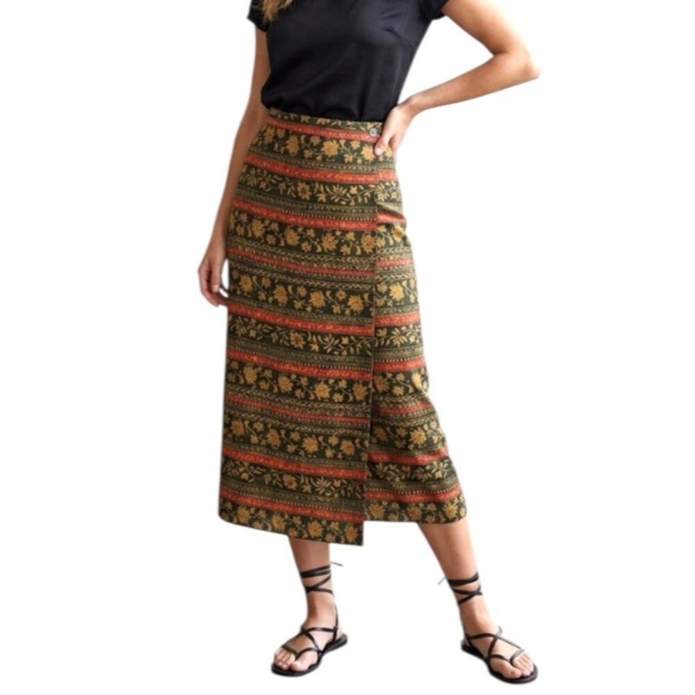 Chaus Long Petite Multicolored Floral Vintage Career Holiday Wrap Skirt Size 10
